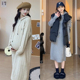 孕妇秋冬两件套保暖棉衣马甲中长款 连帽连衣裙2024新款 纯色百搭女