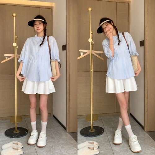 韩版夏季上衣+裙子纯色套装