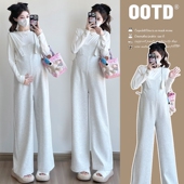 新款 套装 长袖 秋季 韩版 时尚 纯色打底上衣设计感背带裤 两件套 孕妇装