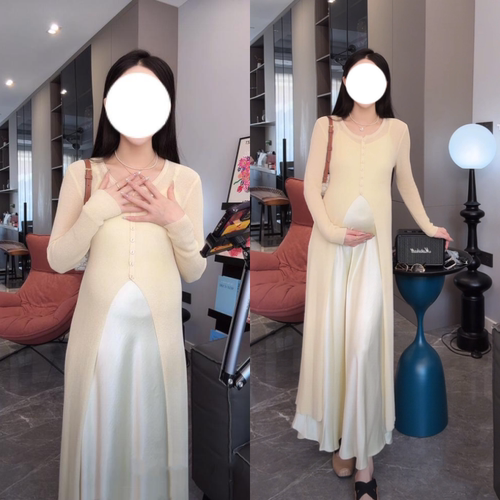 孕妇长袖针织开衫+醋酸吊带裙