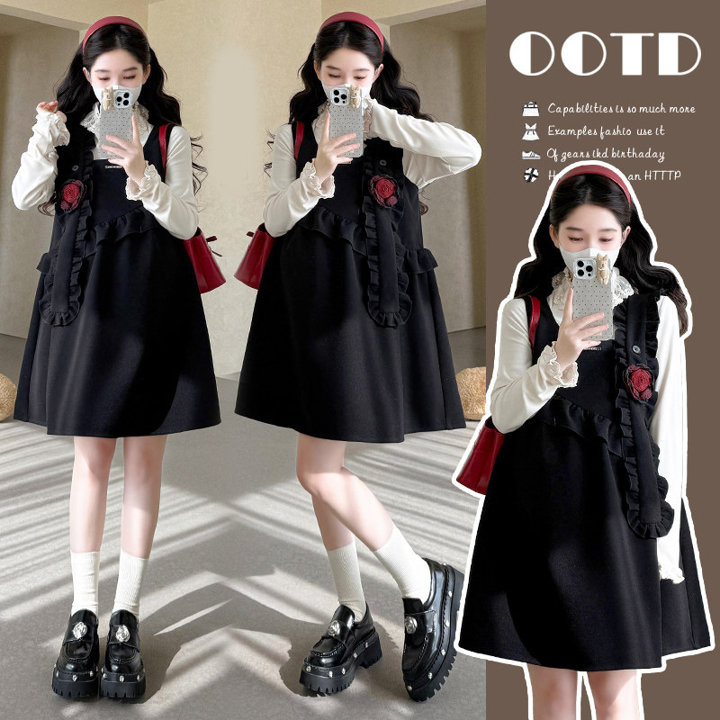 初秋时尚孕妇装新款2025套装设计感长袖百搭上衣宽松背心裙两件套