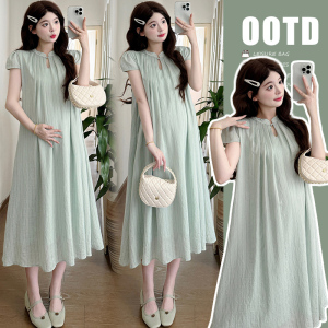 2025夏季新款孕妇装休闲系带条纹设计感前后两穿宽松韩版女连衣裙