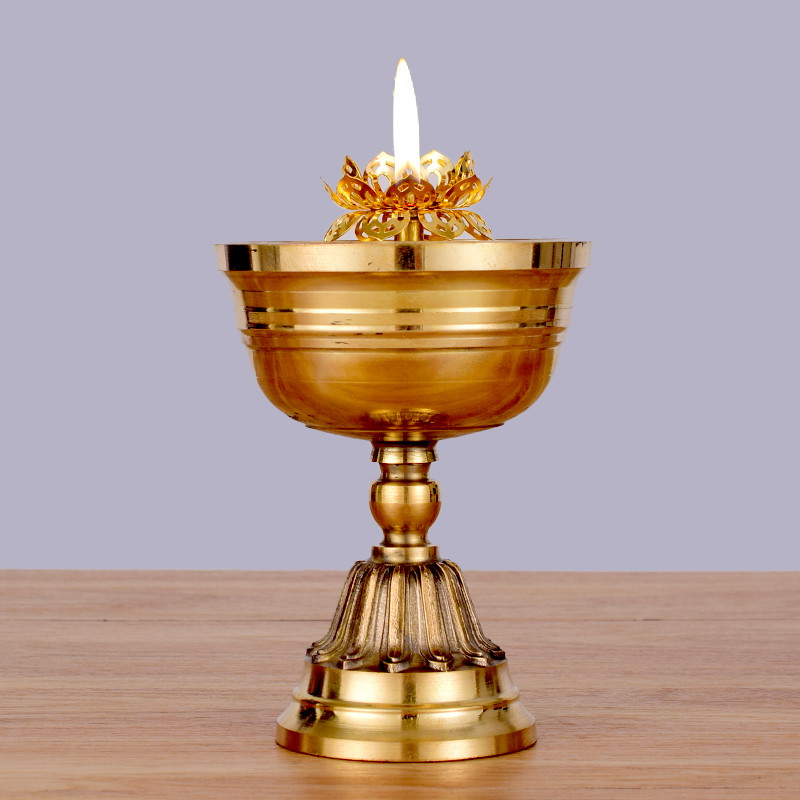 铜碗油灯纯黄铜高架液体酥油灯家用仿古供佛长明灯室内用品神台灯