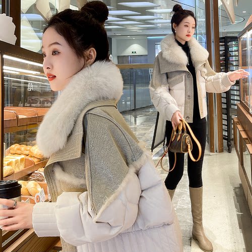 短款白鹅绒羽绒服女2025冬季新款高级洋气大毛领皮毛一体皮草外套