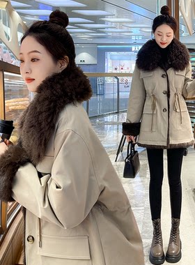 2026新款真兔皮毛一体内胆大衣女羊毛领年轻收腰皮草中长外套冬