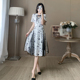 气质收腰显瘦设计感裙子 2024新款 新中式 盘扣水墨印染连衣裙女夏季
