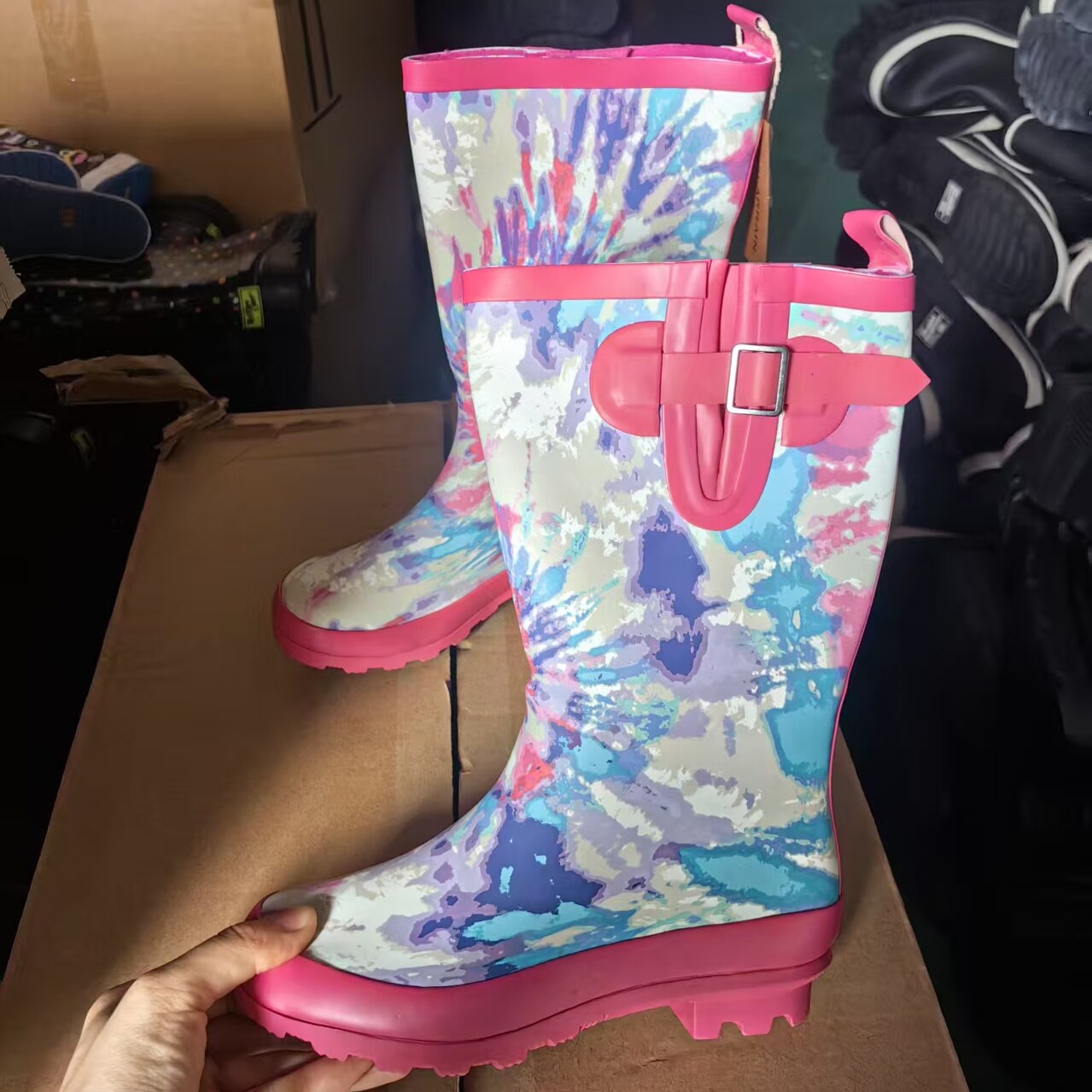 中高筒女士女童包邮雨鞋套鞋水鞋女时尚印花防水防滑橡胶雨靴胶鞋