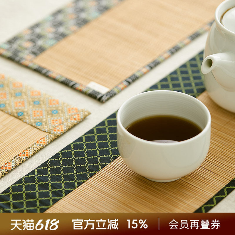 阳春小镇新中式竹制茶席垫茶杯垫茶盘垫茶具配件日式茶席棉布桌旗