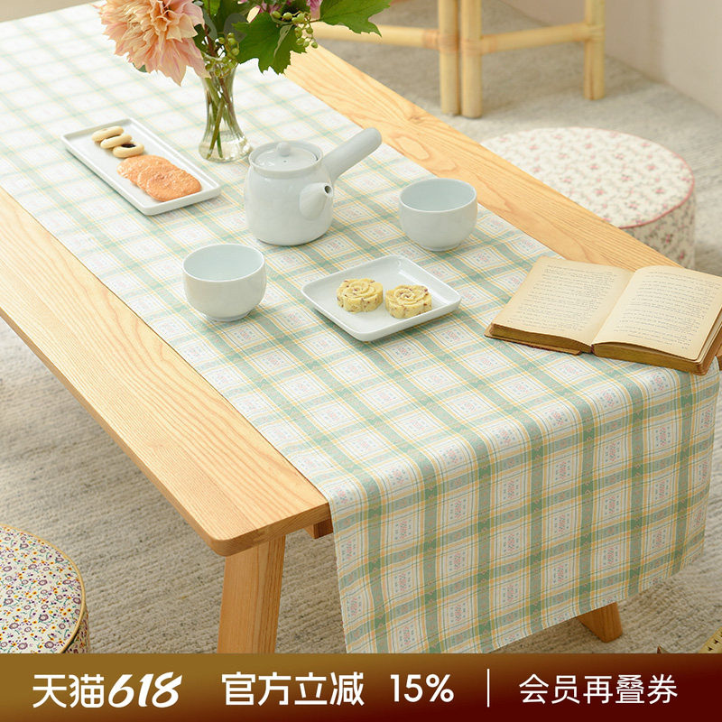 茶几巾格纹复古桌旗餐桌电视柜客厅茶几巾长条巾盖巾家用书桌巾