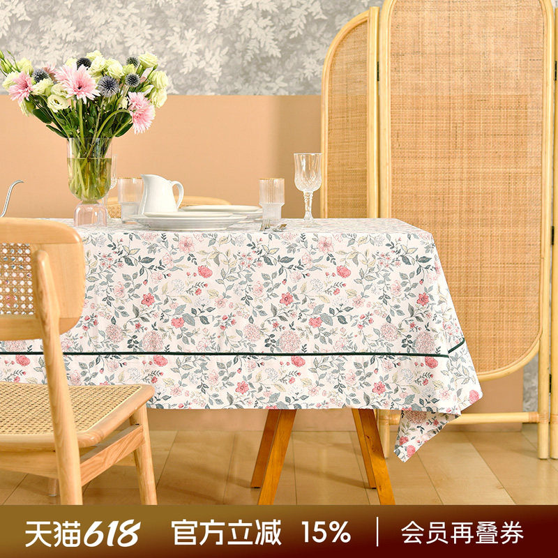 阳春小镇轻奢高级感纯棉桌布田园风餐桌复古长方形小碎花台布定制