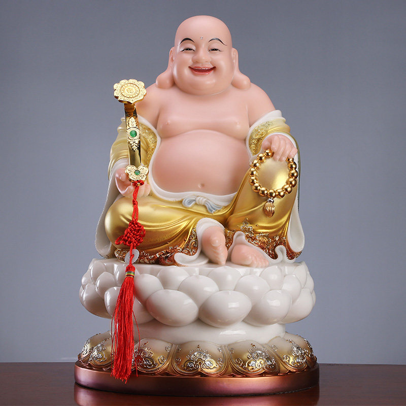 熙曼蒂 汉白玉弥勒佛佛像 大肚笑佛摆件家用彩绘弥勒菩萨神像大号