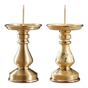 黄铜酥油灯灯座蜡烛台家用供祖先财神爷爷长明灯灯座复古烛台两用
