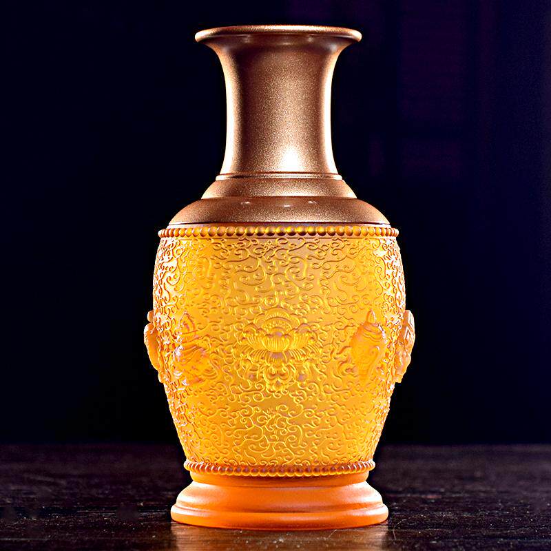 家用客厅插花供奉佛前真古法琉璃八吉祥花瓶观音宝瓶花插花器花樽