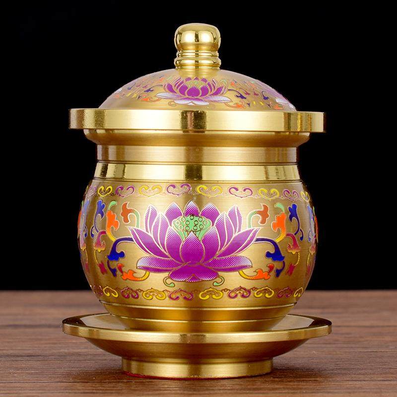 黄铜佛前水供杯景泰蓝莲花杯家用供佛杯财神爷观音圣水杯佛具用品