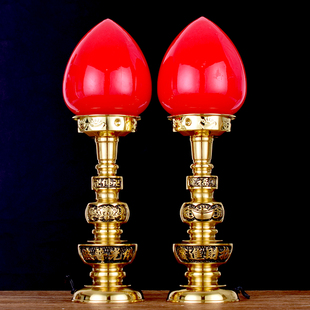 纯黄铜大号波灯家用供奉佛前财神拜神led插电供灯神台蜡烛长明灯