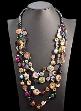 波西米亚民族项链女式黑色木珠链