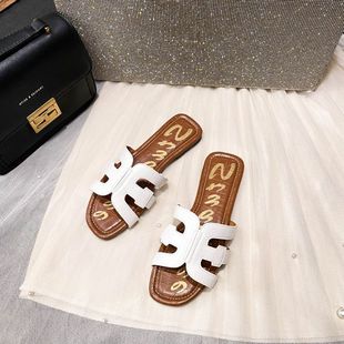 欧美2025新款h拖鞋女夏网红ins一字凉拖鞋沙滩外穿平底韩版外穿