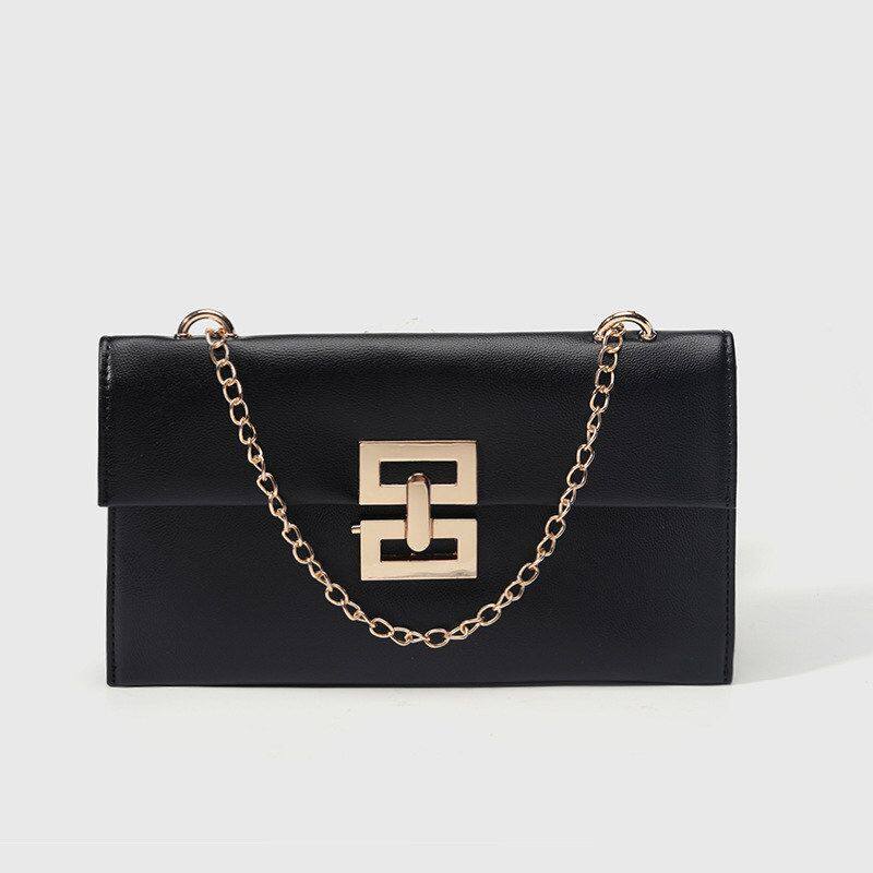 跨境女包棕色pu皮包小方包2026新款度假风链条翻盖拧锁单肩斜挎包