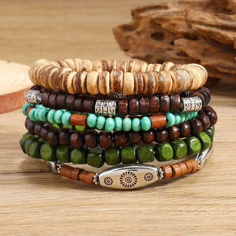 新款木珠合金CCB6件套多层弹力