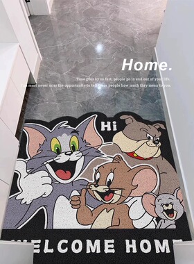 卡通丝圈入户门地垫可剪裁猫和老鼠玄关门口耐磨防滑刮泥蹭土脚垫