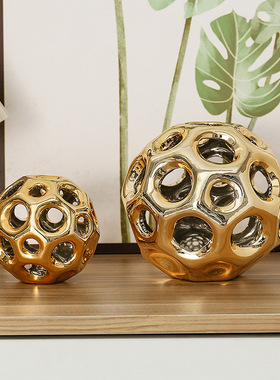 现代抽象设计花瓶陶瓷品金星球花瓶客厅样板房家居摆件雅致