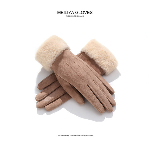 麂皮绒手套冬季女骑车加绒保暖防寒加厚韩版骑行防风皮手套女冬天