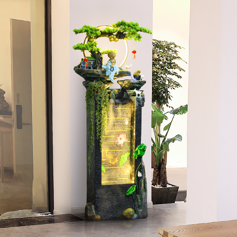 茶室禅意假山流水落地摆件