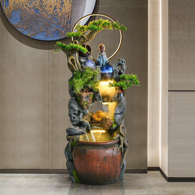 中式小和尚禅意假山流水喷泉循环水摆件室内客厅造景招财开业送礼,家居饰品,流水摆件,淘宝优惠券,粉丝福利购,淘宝优惠卷