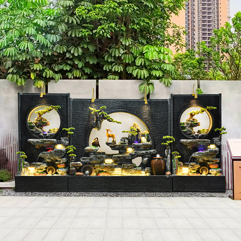 新中式水幕墙流水屏风摆件别墅庭院酒店大厅装饰假山喷泉瀑布景观