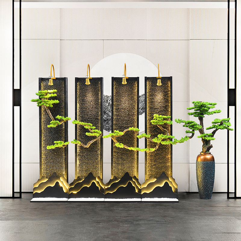 新中式入户屏风隔断流水墙