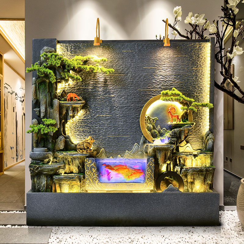 办公室假山流水落地摆件屏风装饰品造景阳台循环水喷泉水幕墙鱼缸