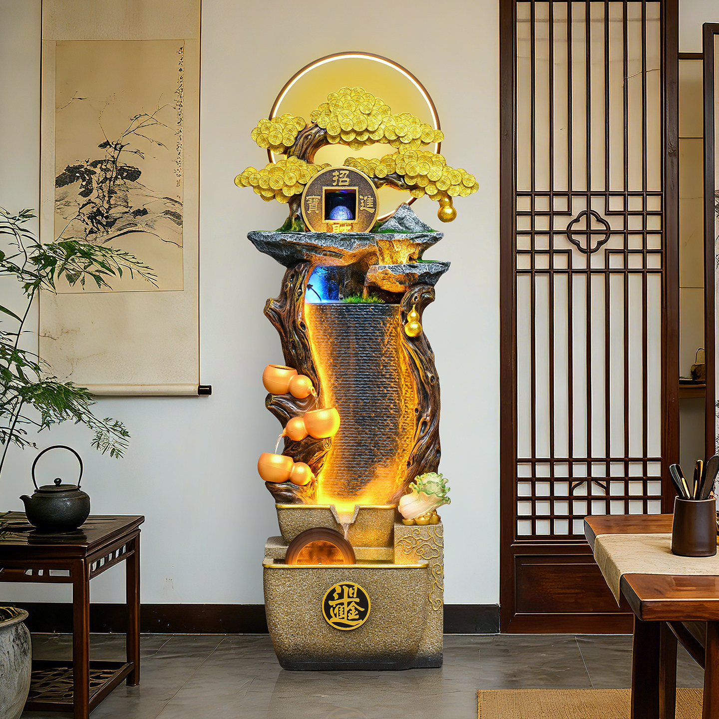 葫芦流水摆件循环水聚宝盆招财聚财客厅落地假山风水轮乔迁开业礼,家居饰品,落地摆件,淘宝优惠券,粉丝福利购,淘宝优惠卷