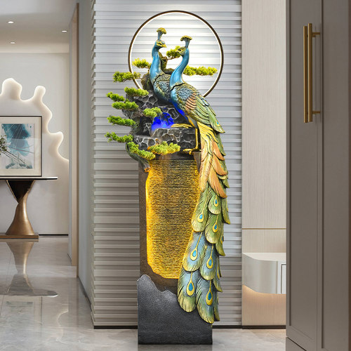 孔雀中式屏风电视柜造景假山