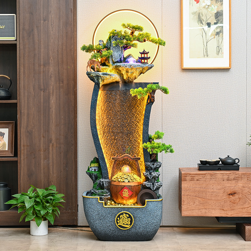 风水循环流水摆件招财进宝水幕墙客厅办公室落地装饰水景店铺开业