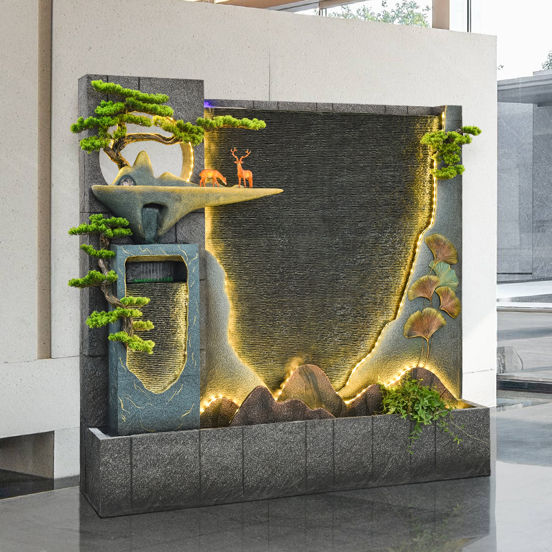 落地大型水幕墙流水屏风摆件