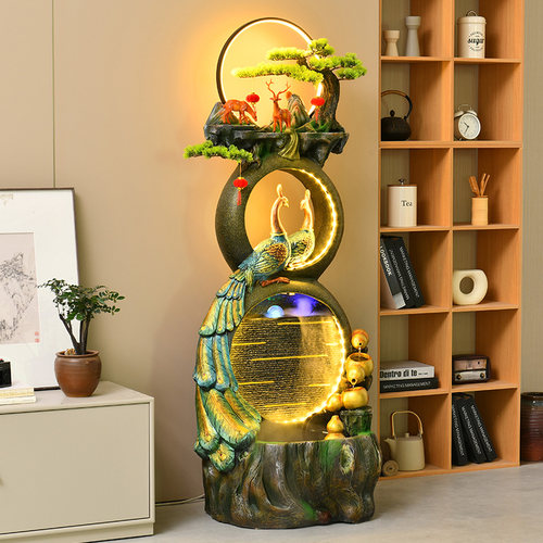 客厅孔雀流水摆件循环水