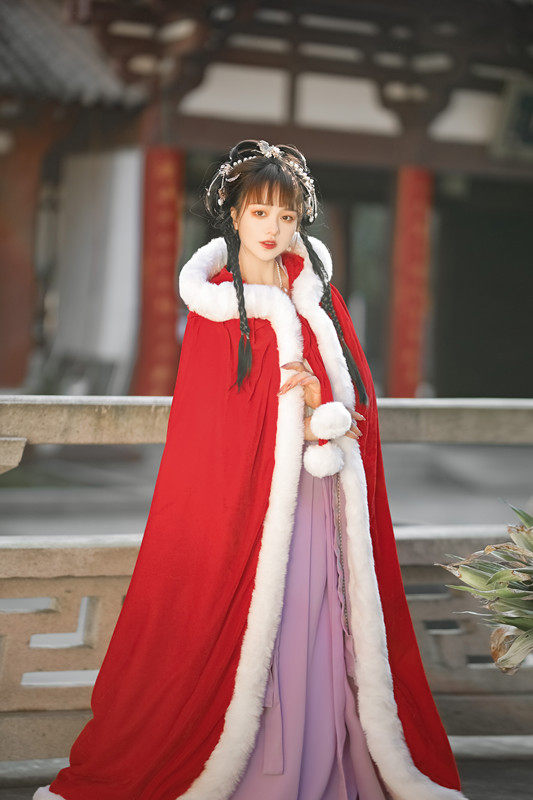 新款汉服斗篷女冬季披风中长款古风外套冬季加厚保暖古装拜年服装