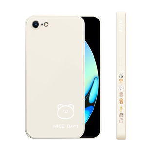 适用iPhone8手机壳新款苹果7plus液态硅胶软壳男女生iP6s镜头全包6plus防摔iphone5保护套5s简约时尚线条小熊