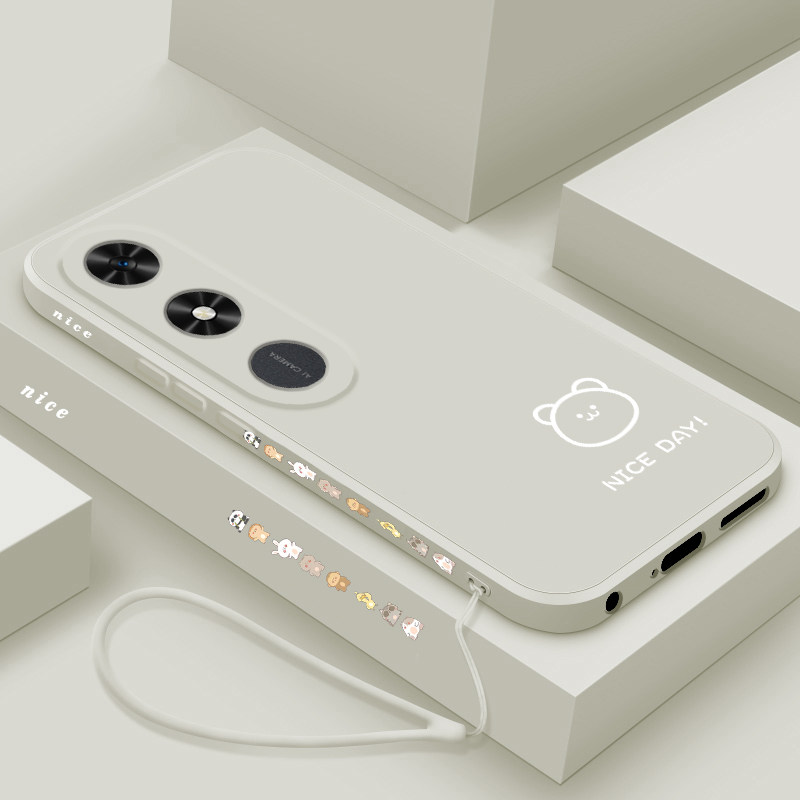 适用荣耀play9c手机壳新款play9Tpro液态硅胶保护套honor镜头全包防摔软壳JDY-AN00男女情侣卡通时尚线条小熊