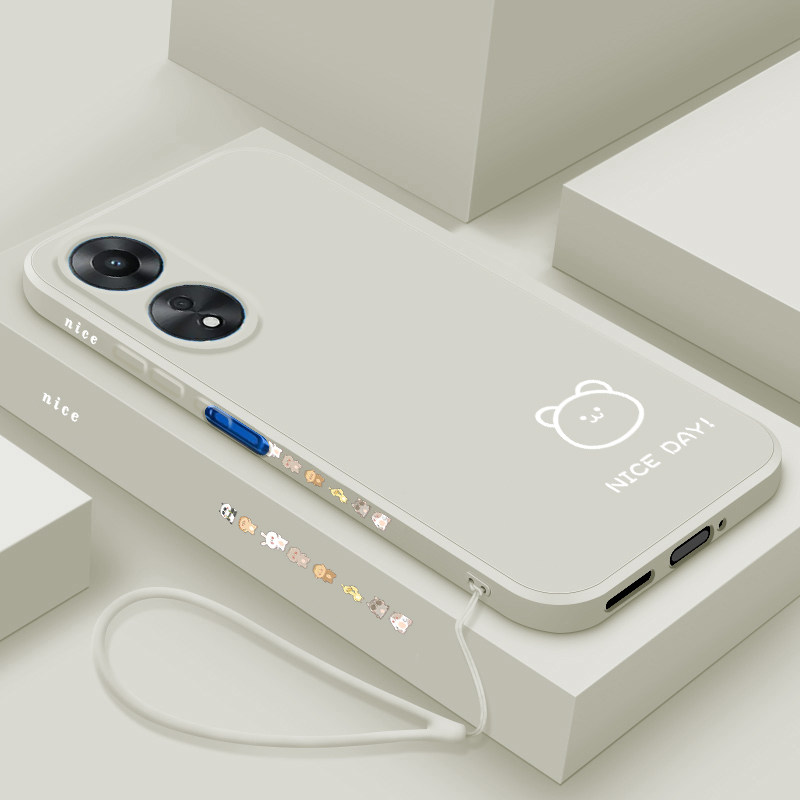 oppoa1活力版手机壳新款简画熊和兔A1活力版保护套PHJ110直边个性简约创意镜头全包防摔液态硅胶软壳男女情侣