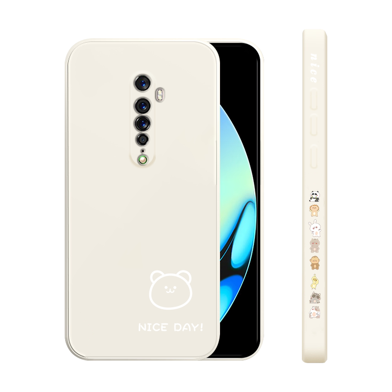 opporeno2手机壳个性简画熊和兔适用于reno2z直边液态保护壳RENO2Z网红时尚高档创意硅胶软壳新款超薄男女潮