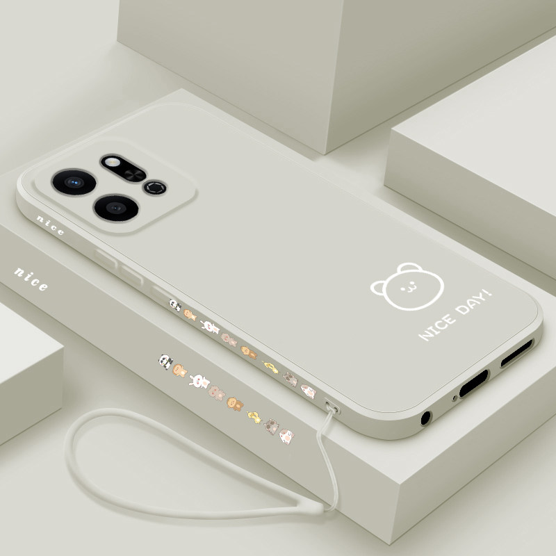 适用荣耀play9T手机壳新款华为honorPlay9t液态硅胶保护套ALT-AN00镜头全包防摔软壳男女情侣款简约线条小熊
