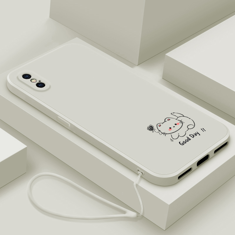 适用iphoneX手机壳新款苹果xsmax液态硅胶保护套xs镜头全包防摔XR软壳ipx潮男女生简约创意卡通外壳线条小猫