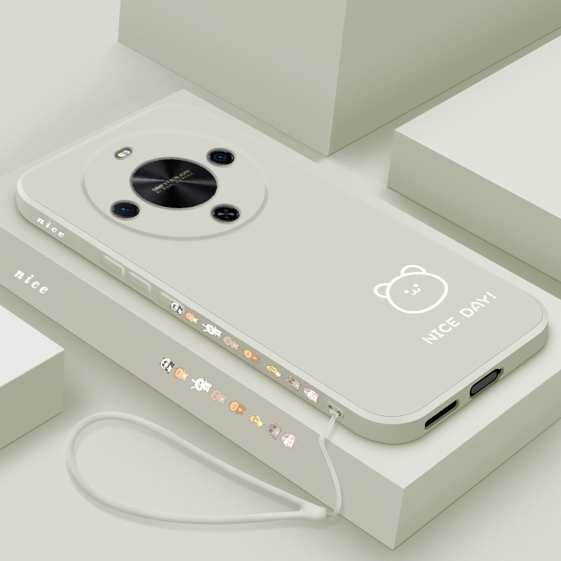 适用华为畅享70X手机壳新品畅想70x活力版液态硅胶保护套70x尊享版镜头全包防摔软壳男女情侣款卡通线条小熊