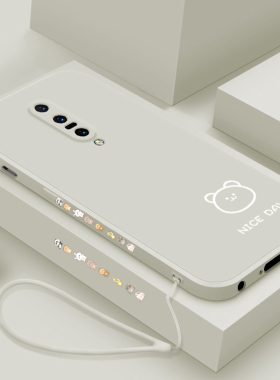 简画熊和兔一加7手机壳适用onsplus7Pro直边液态硅胶1+7t保护壳7tpro全包软壳一加七网红新款超薄防摔磨砂女