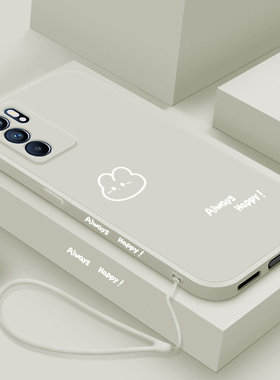 适用opporeno6手机壳新款Reno6pro液态硅胶保护套pr0男女生reno6pro+全包边防摔软壳por十简约个性外壳开心兔
