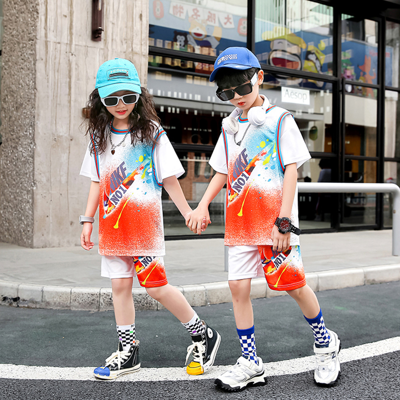 中大儿童篮球服男女套装幼儿六一表演出服假两件新款定制训练球衣-封面