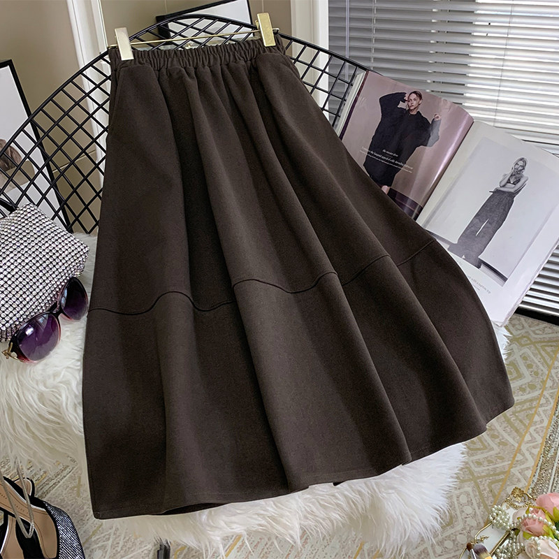 毛呢半身裙女秋2021新款高腰a字口袋半裙加厚呢料伞裙配毛衣冬裙
