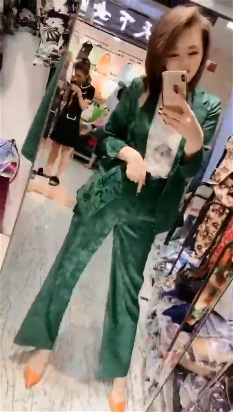 0欧洲丝绸休闲时尚印花西服套装