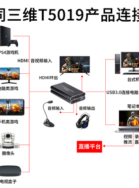 T5019高清HDMI视频采集卡NS/XBOX游戏直播图像录制盒USB3.0